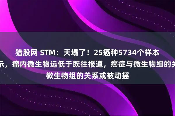 猎股网 STM：天塌了！25癌种5734个样本分析结果显示，瘤内微生物远低于既往报道，癌症与微生物组的关系或被动摇