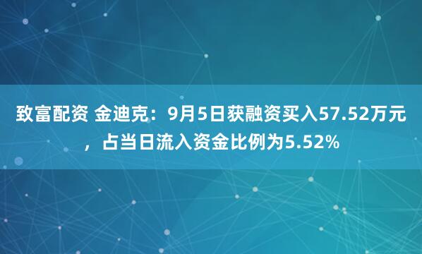 致富配资 金迪克：9月5日获融资买入57.52万元，占当日流入资金比例为5.52%