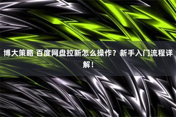 博大策略 百度网盘拉新怎么操作？新手入门流程详解！